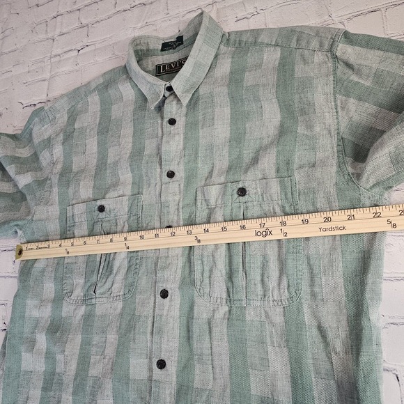 Vintage Levi's Sutter Creek Flannel Shirt Large Long Sleeve Gingham Green Flawed - Picture 7 of 10